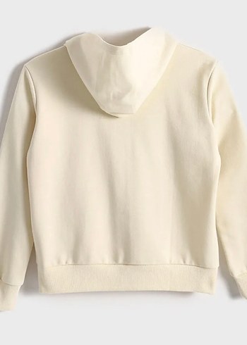 Çocuk Kapüşonlu Ekru Açık Bej Fermuarlı Sweatshirt 4-5 yaş sıfır - Görsel 2