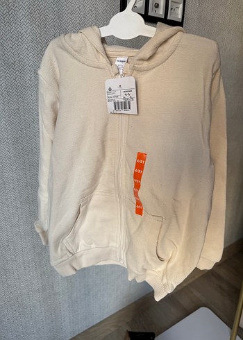 Çocuk Kapüşonlu Ekru Açık Bej Fermuarlı Sweatshirt 4-5 yaş sıfır - Görsel 6