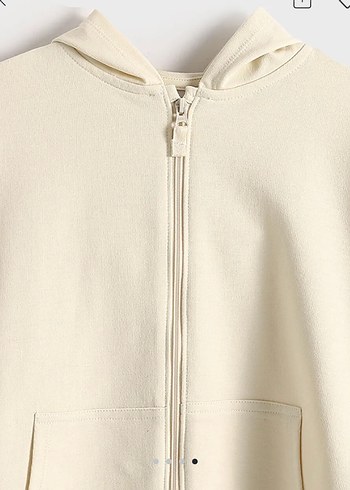 Çocuk Kapüşonlu Ekru Açık Bej Fermuarlı Sweatshirt 4-5 yaş sıfır - Görsel 4