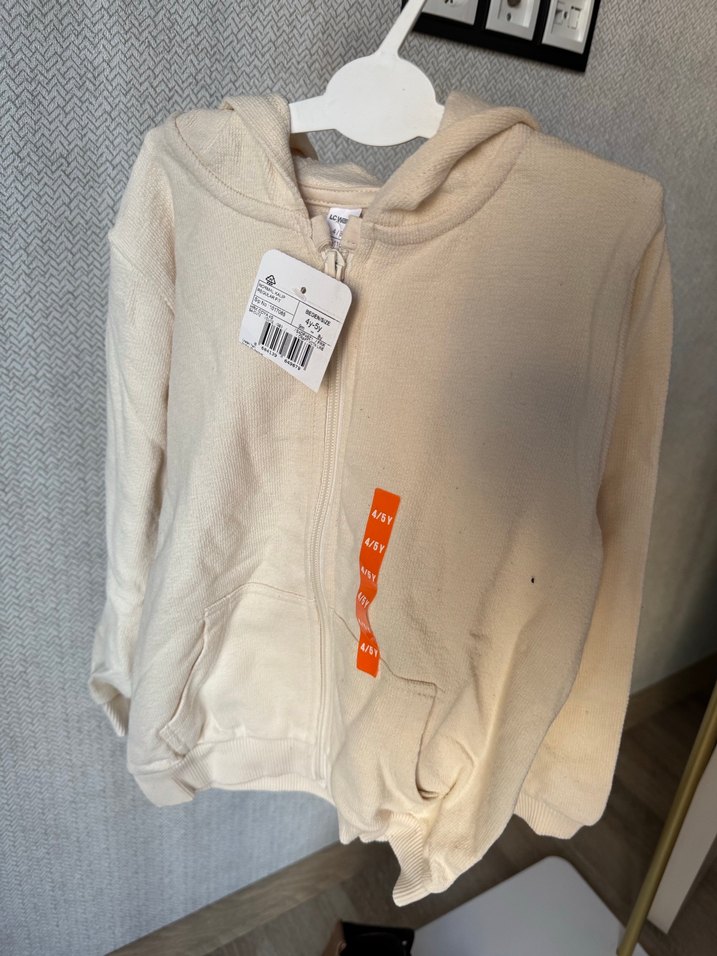 Çocuk Kapüşonlu Ekru Açık Bej Fermuarlı Sweatshirt 4-5 yaş sıfır - Görsel 5