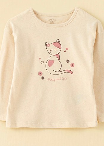 Bej Bisiklet Yaka Uzun Kollu Kız Bebek Pijama Takımı Pamuklu - Görsel 2