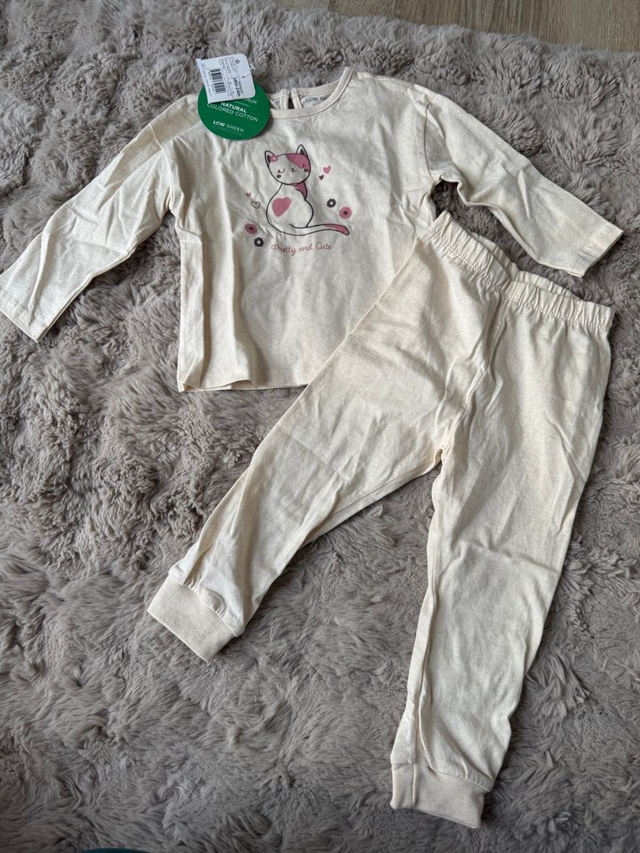 Bej Bisiklet Yaka Uzun Kollu Kız Bebek Pijama Takımı Pamuklu - Görsel 4