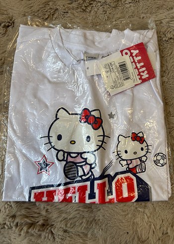 Beyaz Hello Kitty Baskı Bisiklet Yaka Oversize Kız Tişört 11-12 - Görsel 9