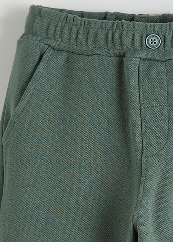 Düğmeli Polo Yaka Yeşil Beyaz Çizgili Beyaz Erkek Çocuk Takımı - Görsel 6