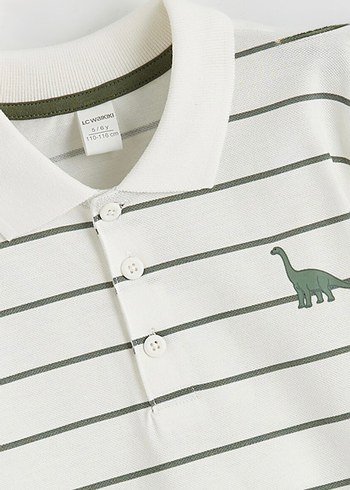 Düğmeli Polo Yaka Yeşil Beyaz Çizgili Beyaz Erkek Çocuk Takımı - Görsel 3