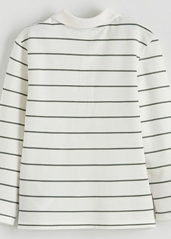 Düğmeli Polo Yaka Yeşil Beyaz Çizgili Beyaz Erkek Çocuk Takımı - Görsel 4