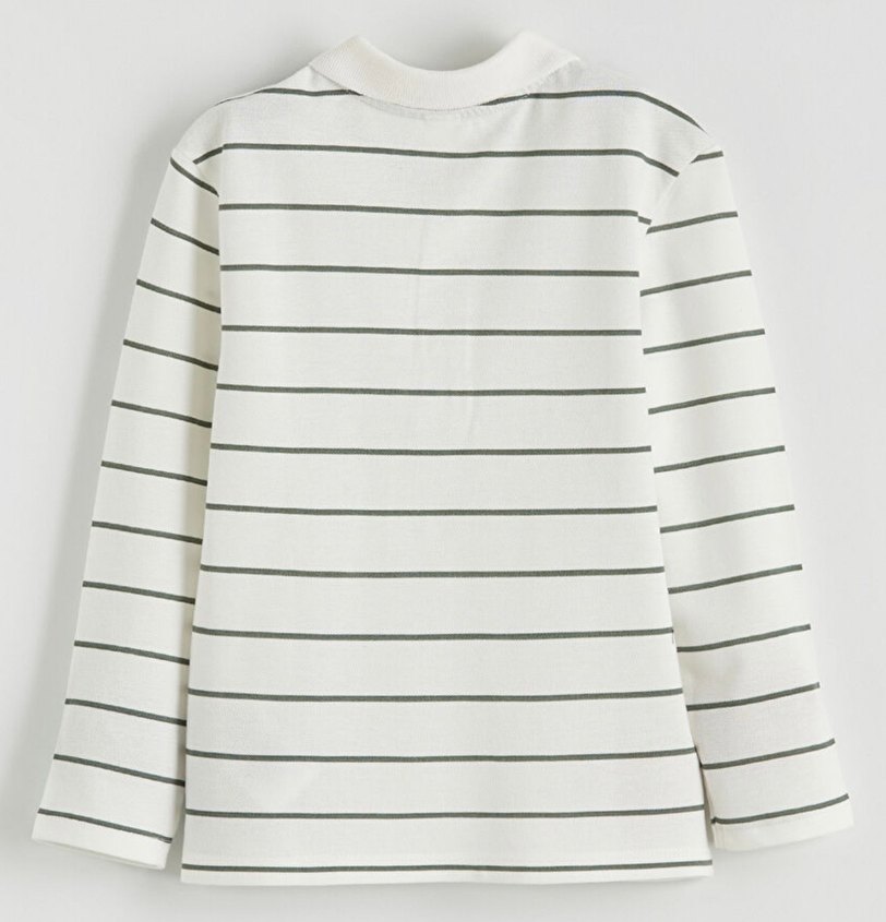 Düğmeli Polo Yaka Yeşil Beyaz Çizgili Beyaz Erkek Çocuk Takımı - Görsel 4