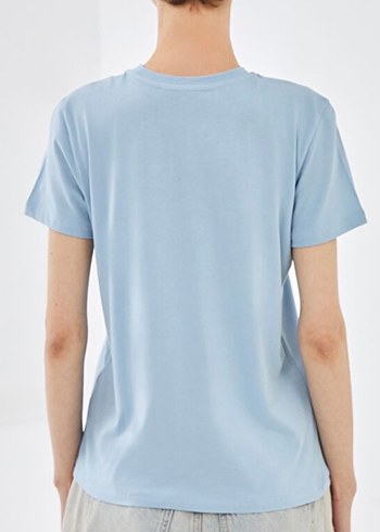 Mavi Baskılı Bisiklet Yaka Kısa Kollu Kadın Tişört S beden(Sıfır - Görsel 4