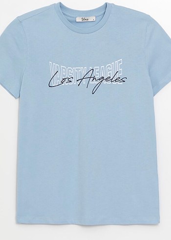 Mavi Baskılı Bisiklet Yaka Kısa Kollu Kadın Tişört S beden(Sıfır - Görsel 5