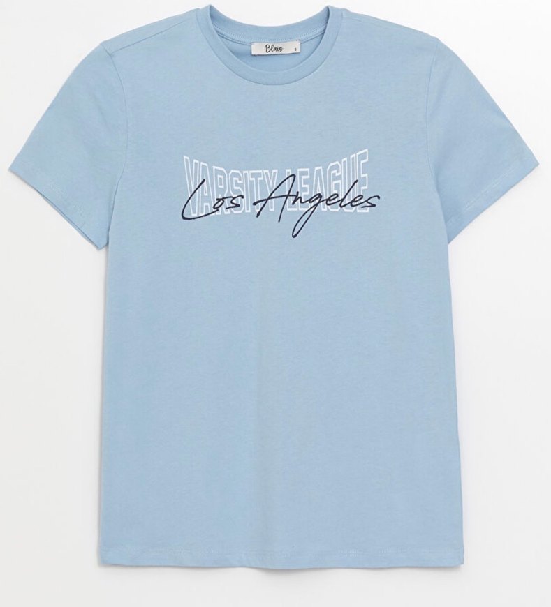 Mavi Baskılı Bisiklet Yaka Kısa Kollu Kadın Tişört S beden(Sıfır - Görsel 5