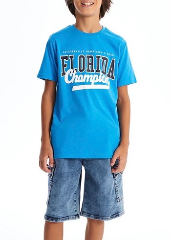 Mavi Bisiklet Yaka Kısa Kollu Baskılı Erkek Çocuk Tişörtü 9-10 y - Görsel 3