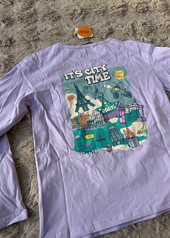 Kız Çocuk Lila Uzun Kollu Bisiklet Yaka Baskılı Tişört 10-11 yaş - Görsel 9