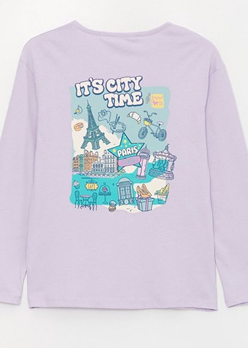 Kız Çocuk Lila Uzun Kollu Bisiklet Yaka Baskılı Tişört 10-11 yaş - Görsel 3