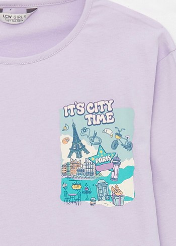 Kız Çocuk Lila Uzun Kollu Bisiklet Yaka Baskılı Tişört 10-11 yaş - Görsel 2