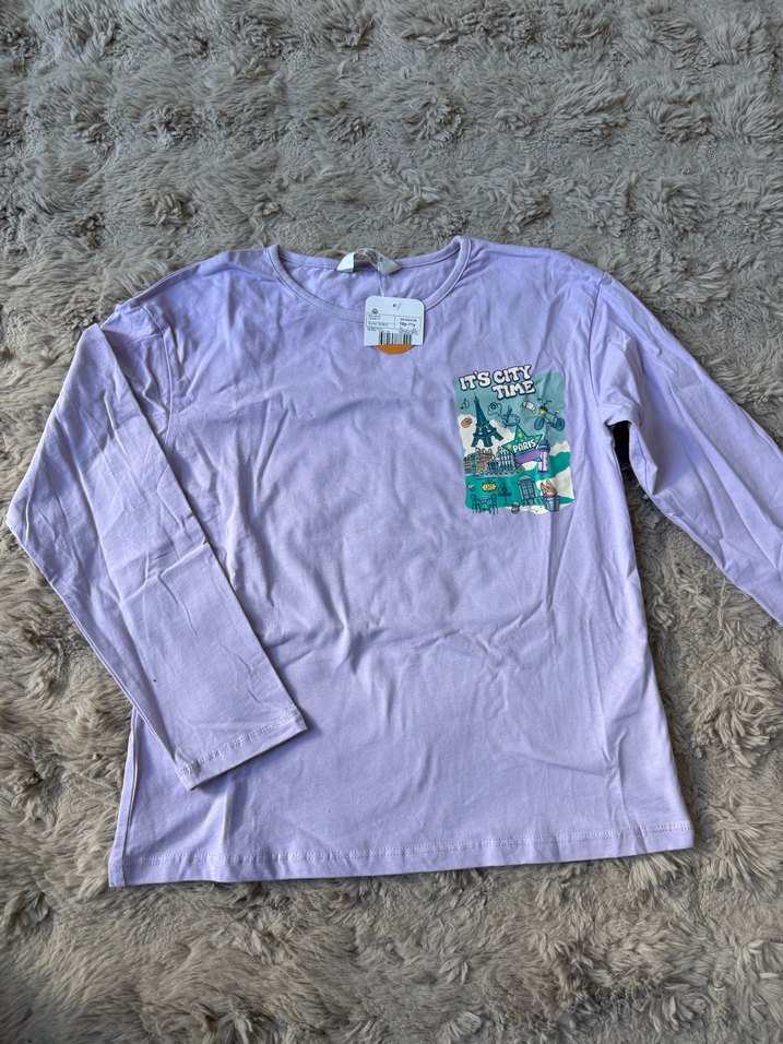 Kız Çocuk Lila Uzun Kollu Bisiklet Yaka Baskılı Tişört 10-11 yaş - Görsel 4