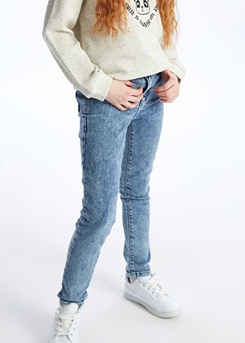 Kız Çocuk mavi Dar Paça Denim Çıtçıtlı Pantolon 5-6 yaş (sıfır) - Görsel 2