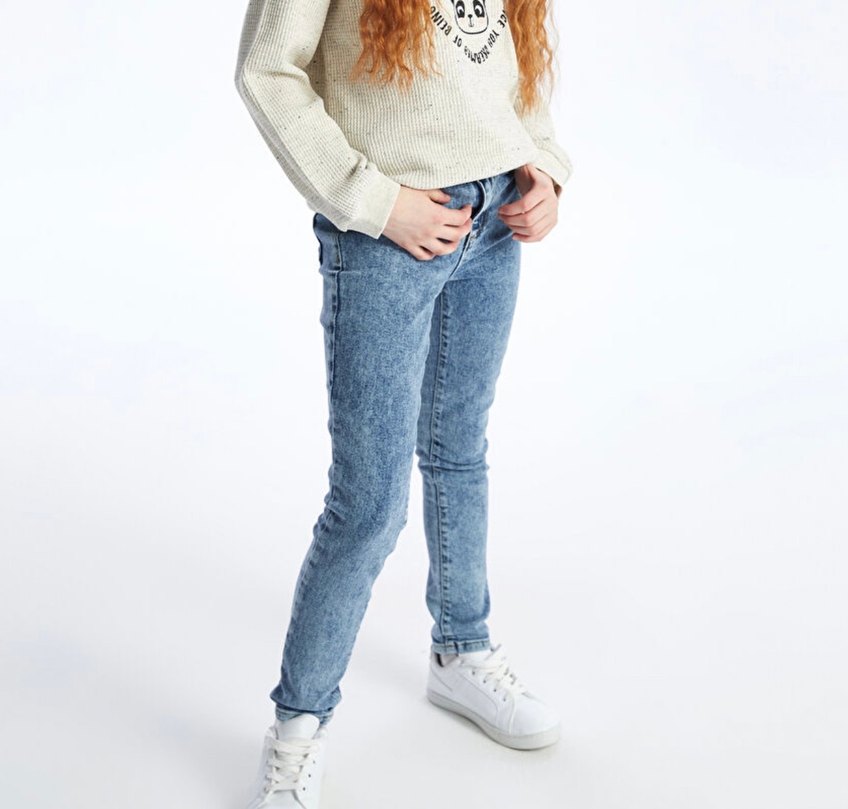 Kız Çocuk mavi Dar Paça Denim Çıtçıtlı Pantolon 5-6 yaş (sıfır) - Görsel 2