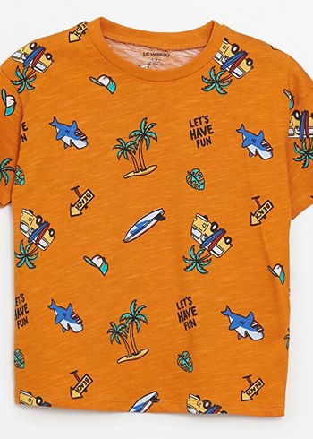 Turuncu Renk Baskılı Bisiklet Yaka Kısa Kol Erkek Çocuk Tişört - Görsel 3