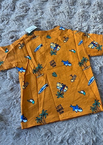 Turuncu Renk Baskılı Bisiklet Yaka Kısa Kol Erkek Çocuk Tişört - Görsel 5