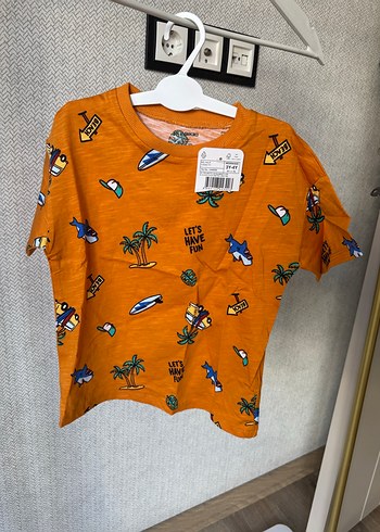 Turuncu Renk Baskılı Bisiklet Yaka Kısa Kol Erkek Çocuk Tişört - Görsel 9