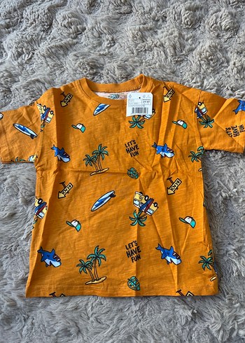 Turuncu Renk Baskılı Bisiklet Yaka Kısa Kol Erkek Çocuk Tişört - Görsel 4