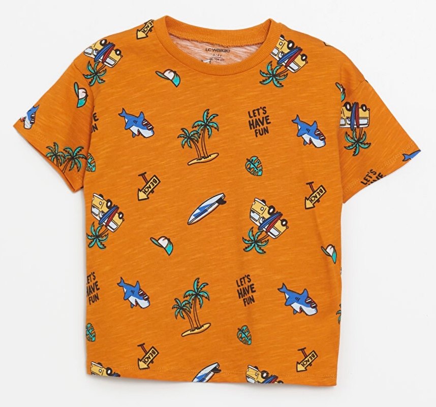 Turuncu Renk Baskılı Bisiklet Yaka Kısa Kol Erkek Çocuk Tişört - Görsel 3