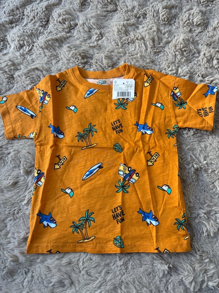 Turuncu Renk Baskılı Bisiklet Yaka Kısa Kol Erkek Çocuk Tişört - Görsel 4