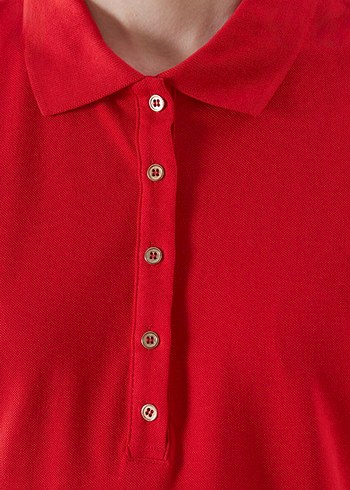 Kırmızı Polo Yaka Pike Elbise Midi Boy 46 Beden (Sıfır) - Görsel 3