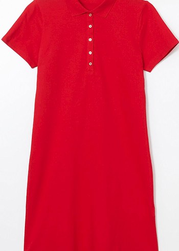 Kırmızı Polo Yaka Pike Elbise Midi Boy 46 Beden (Sıfır) - Görsel 5