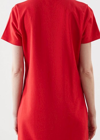 Kırmızı Polo Yaka Pike Elbise Midi Boy 46 Beden (Sıfır) - Görsel 4