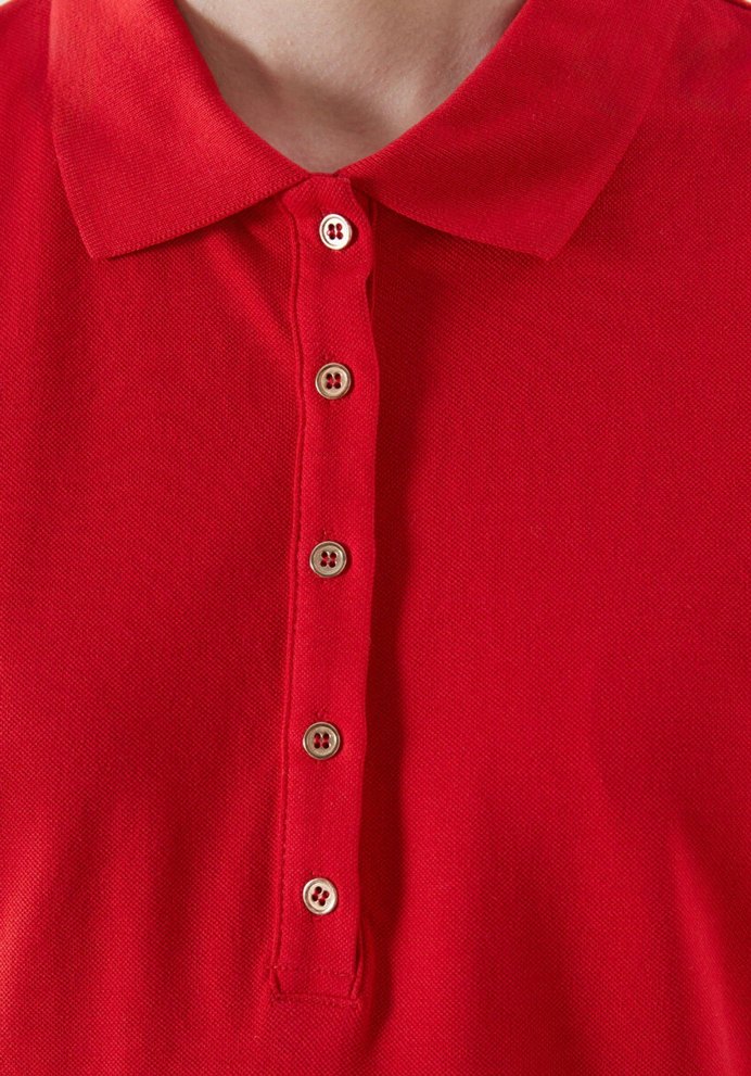 Kırmızı Polo Yaka Pike Elbise Midi Boy 46 Beden (Sıfır) - Görsel 3