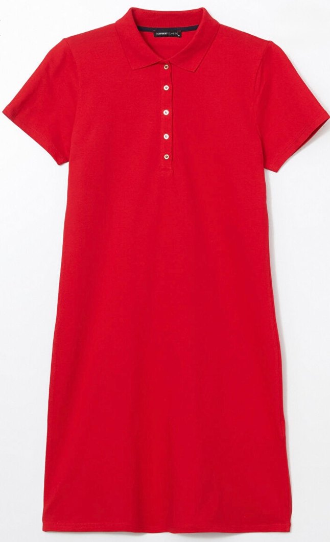 Kırmızı Polo Yaka Pike Elbise Midi Boy 46 Beden (Sıfır) - Görsel 5