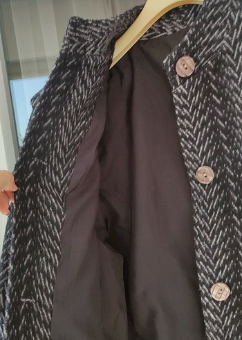 Düğmeli siyah üzeri beyaz desenli vintage Ceket M - Görsel 7