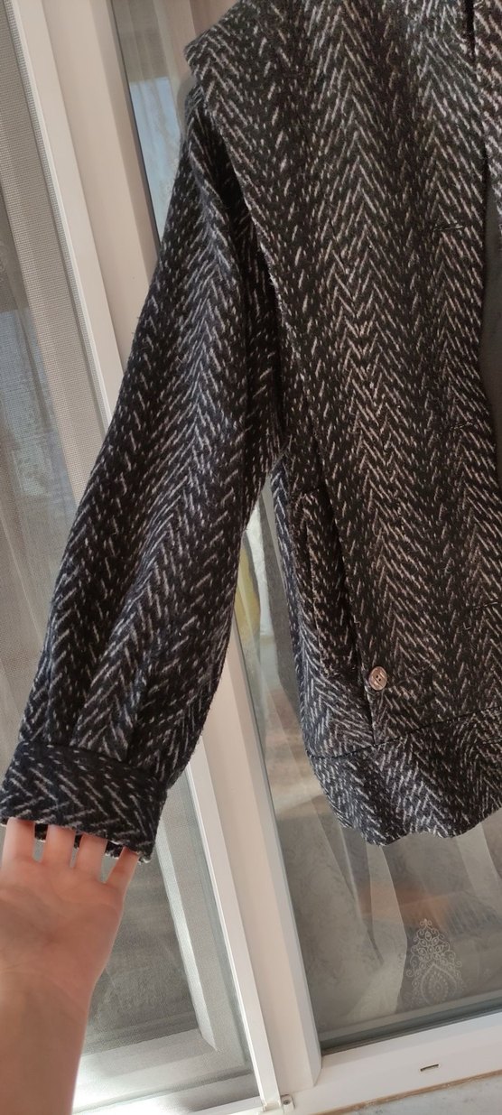 Düğmeli siyah üzeri beyaz desenli vintage Ceket M - Görsel 5