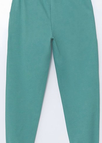 Turkuaz Renk Beli Lastikli Baskılı Cepli Kadın Eşofman Altı L - Görsel 6