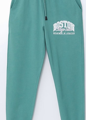 Turkuaz Renk Beli Lastikli Baskılı Cepli Kadın Eşofman Altı L - Görsel 5