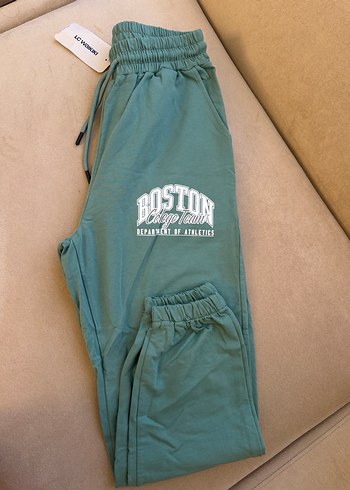 Turkuaz Renk Beli Lastikli Baskılı Cepli Kadın Eşofman Altı L - Görsel 15