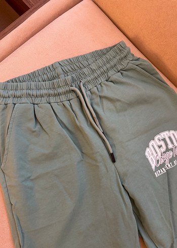 Turkuaz Renk Beli Lastikli Baskılı Cepli Kadın Eşofman Altı L - Görsel 8