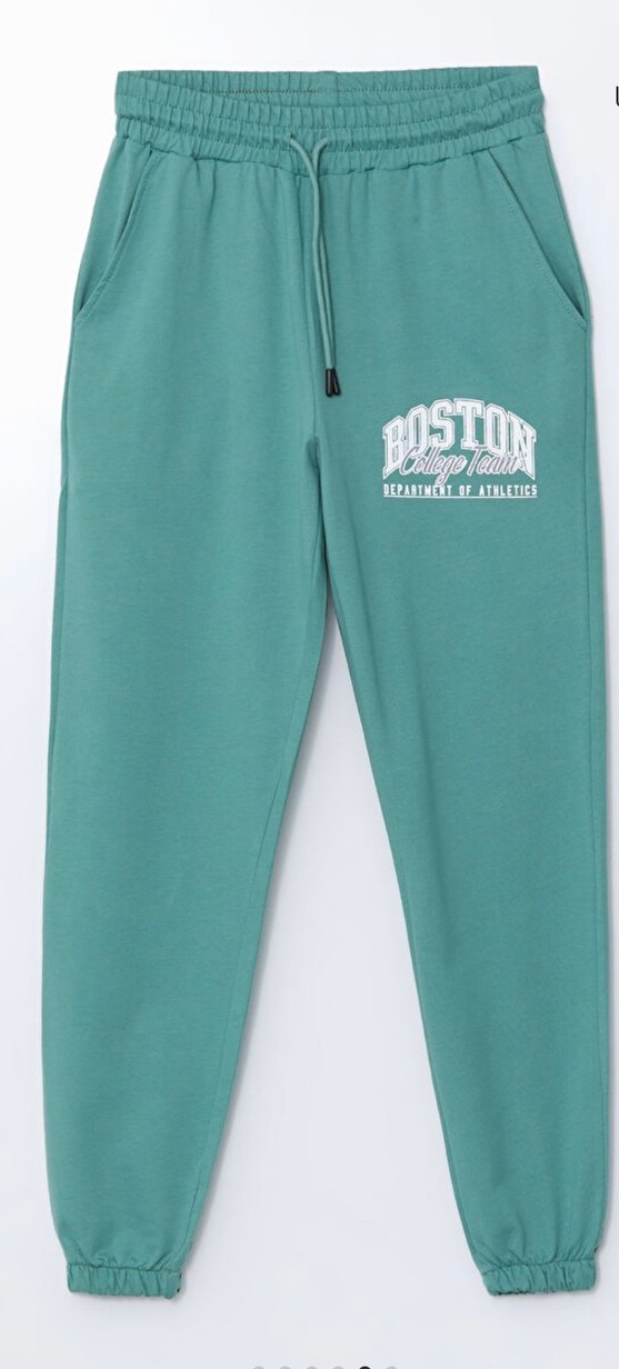 Turkuaz Renk Beli Lastikli Baskılı Cepli Kadın Eşofman Altı L - Görsel 5