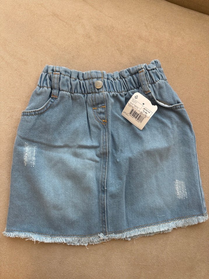 Kız Çocuk Beli Lastikli ve Düğmeli Açık Mavi Denim Etek 7-8 yaş - Görsel 3