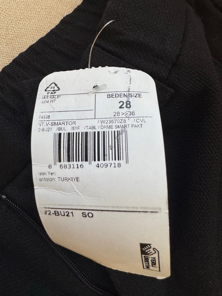 Erkek Siyah Basic Slim Fit Kumaş Beli Lastikli Pantolon 28beden - Görsel 5