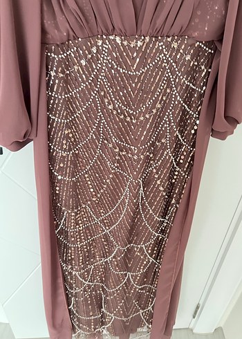 Uzun Kollu İşlemeli Abiye Elbise - Görsel 4