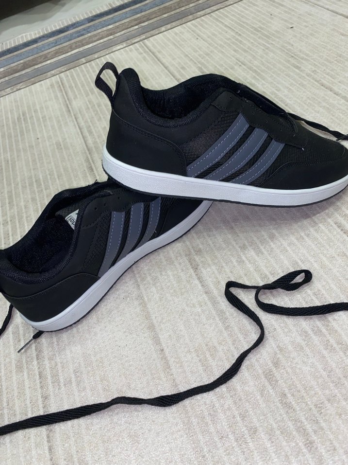 Erkek Siyah Gri Adidas çizgili Spor Ayakkabı - Görsel 3