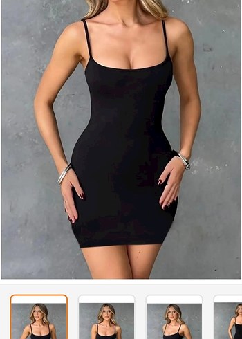 Siyah İnce Askılı Mini Elbise - Görsel 2