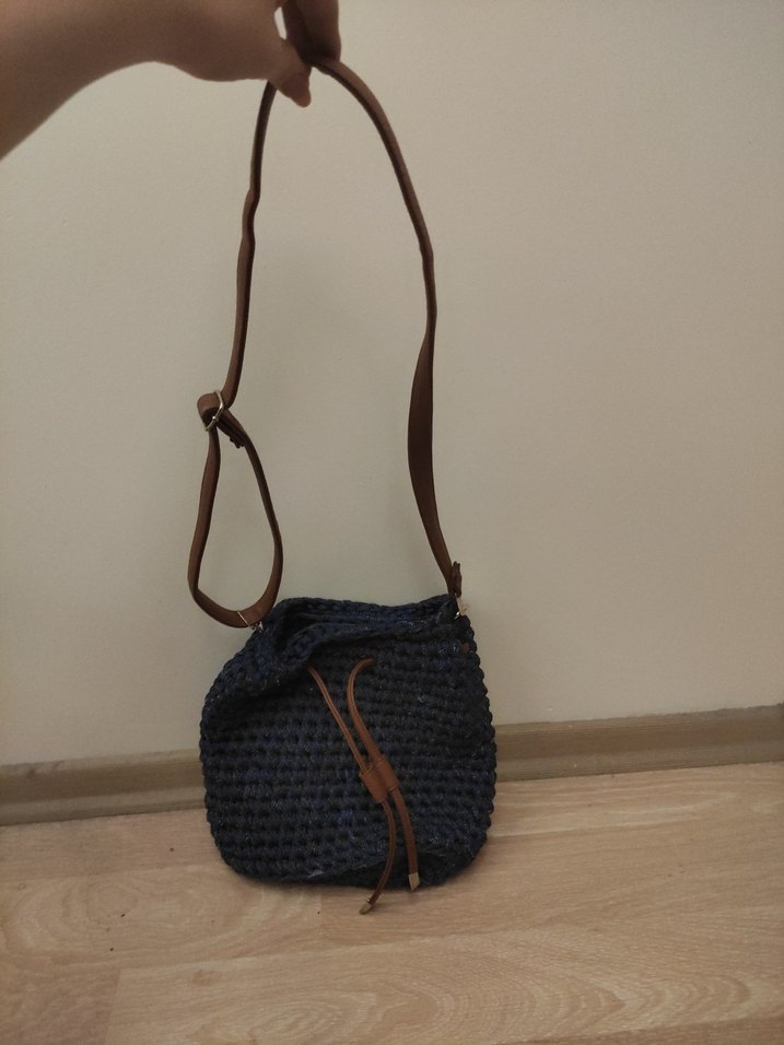 Gri Örgü Bohem Kadın Çanta - Görsel 2