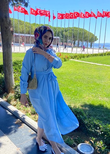 diğer Beden Mavi Uzun Salaş Bohem Elbise