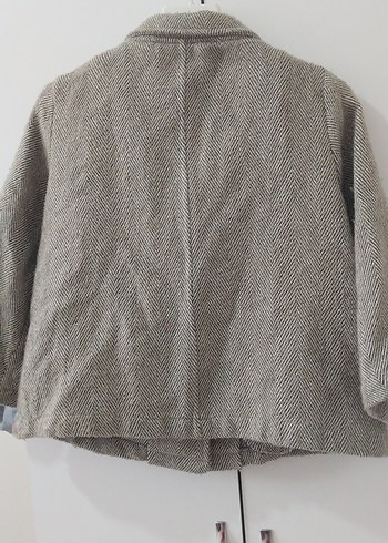 Düğmeli Kısa Gri Kadın Keten Ceket - Görsel 4