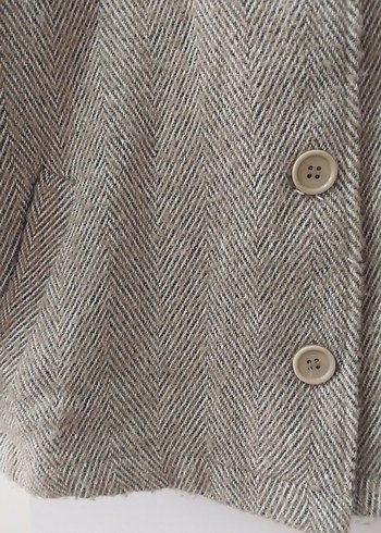 Düğmeli Kısa Gri Kadın Keten Ceket - Görsel 3