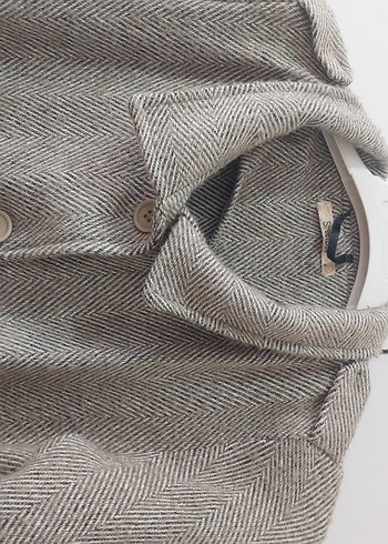 Düğmeli Kısa Gri Kadın Keten Ceket - Görsel 2