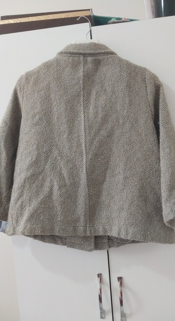 Düğmeli Kısa Gri Kadın Keten Ceket - Görsel 4